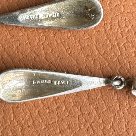 Vintage Sterling Silver Sparkly Teardrop Drop Earrings - Picture 4 of 5
